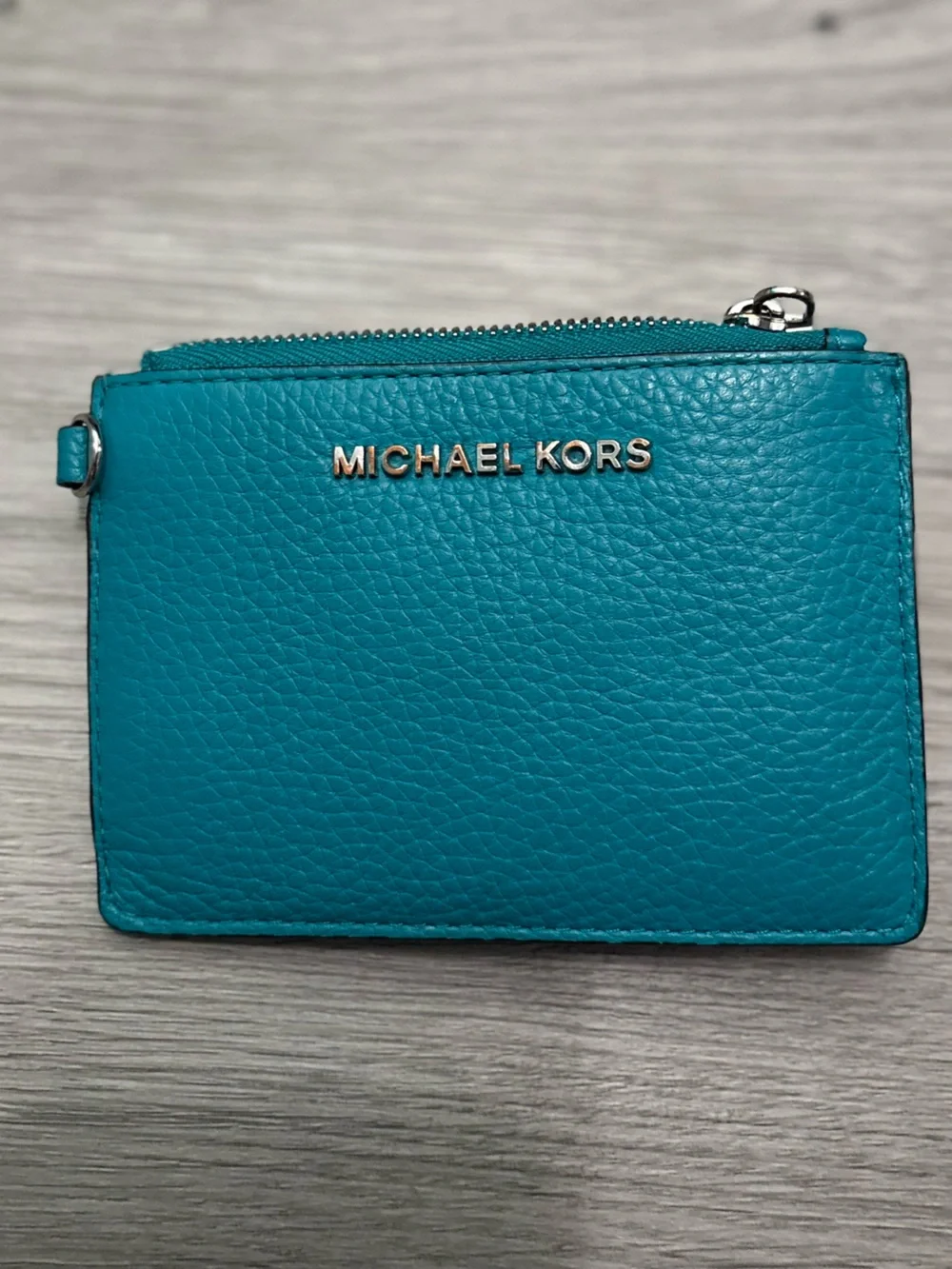 Michael Kors Teal Pebbled Leather Zip Card Holder